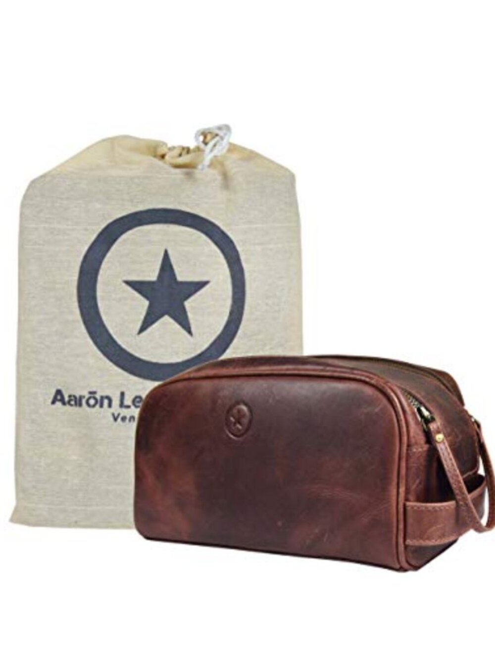 Premium Leather Toiletry Travel Pouch Waterproof Lining King-Size Dopp Kit